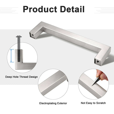 10 Pack Five Inch Hole Centers Brushed Nickel Cabinet Pulls Stainless Steel Square Kitchen Drawer Pulls with details