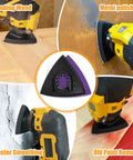 Pro Grade 266CS Zirconia Oscillating Tool Sanding Kit with detail sandpapers in use on wood, metal, plaster, and paint removal.