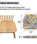 Set Of 4 Outdoor Chair Cushions With Ties Water Repellent Patio Seat Cushions 17 In By 16 In By 2 In Round Corner Paisley Multi dimensions