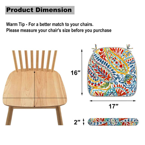 Set Of 4 Outdoor Chair Cushions With Ties Water Repellent Patio Seat Cushions 17 In By 16 In By 2 In Round Corner Paisley Multi dimensions