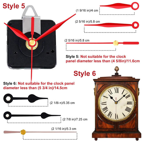 Three Piece Silent Clock Mechanism Kit With Eight Short Hands Battery Operated Quartz Movements In 16Mm 20Mm And 23Mm Shaft Lengths
