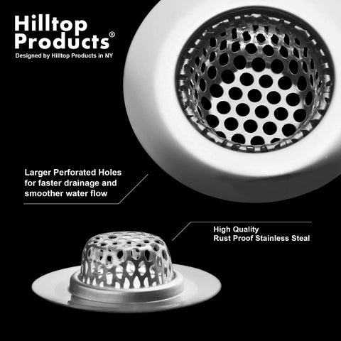 Four Pack Stainless Steel Sink Strainers With Rubber Stopper Plug Set Fits 2.125 Inch Top Diameter And 1 Inch Basket