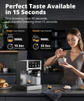 Woman using 20 Bar Espresso Machine With Automatic Milk Frother For Cappuccino And Latte, Dual Boiler Coffee Maker, Stainless Steel, Touchscreen, 60 Oz Water Tank, Quick Brew For Home Barista Vibes And One Click Espresso on kitchen counter.