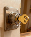 Premium Brass Key Blanks Kit Uncut KW1 SC1 M1 Pack Of 50 For Home And Pro Use in lock on wooden door
