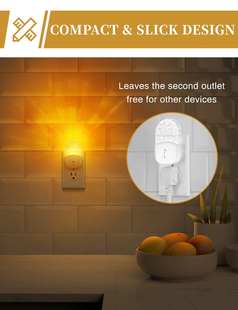 Cozy Amber Warm Night Light Two Pack Plug In Wall LED Night Lights With Dusk To Dawn Sensor 1800K Illuminate Kitchen
