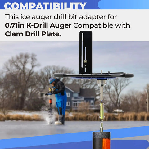 Heavy Duty Auger Adapter For K Drill Ice Augers 0.71 Inch Shaft To Clam Drill Plate Connector with Compatibility Information