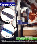 Heavy Duty 2 Pack Steel Bar Clamps 24 Inch Quick Adjust F Clamps With Two Point Five Inch Throat And 600 Lb Capacity in use with ergonomic handle.