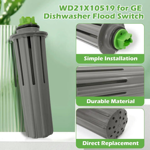 Dishwasher Flood Switch Assembly WD21X10519 Replacement For WD21X10492 WD21X20204 3028650 PS8690623 AP5781465, grey cylinder