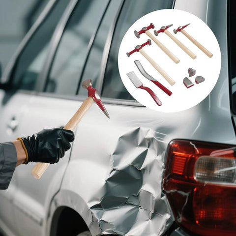 9 Piece Auto Body Repair Tool Kit With Hammer And Dolly Set For Car Dents And Door Dings, Includes Sheet Metal Puller, repairing car dent