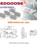 Diagram and photo of 30 Pack KW12 Micro Limit Switches Kit SPDT 1NO 1NC 250VAC 5A with KW12A KW12B KW12N Lever Arm Switches