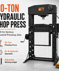 Beefy 50 Ton Air Hydraulic Shop Press With Foot Pedal Heavy Duty H Frame Hydraulic Press Machine Adjustable Height Bearing Press For Garage Automotive Repair And Industrial Workshop Use, black steel