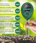 All-In-One Soil Tester 2-Pack, 3-In-1 Moisture Meter, Light Meter And pH Tester for soil demonstrating usage steps