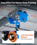 Close-up of blue One Ton Manual Trolley With Dual Wheel Push Beam For I Beam And H Beam Adjustable Width Two Point Four To Seven Inches
