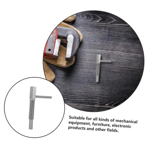 Heavy Duty Spring Plunger Pin With Indexing Lock For Cabinets And Shop Gear, steel pin on wooden surface beside wrench and gloves.