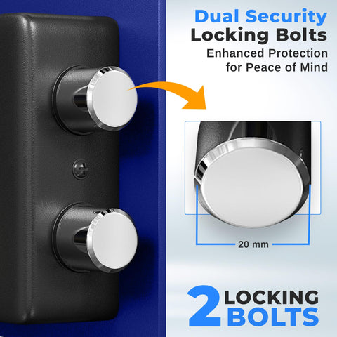 Close-up of dual locking bolts on Premium Steel Digital Safe Box With Electronic And Mechanical Access For Cash Jewelry And Small Guns Compact.