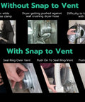 Comparison of dryer vent with and without 90 Degree Dryer Vent Hose Connector Kit For Tight Spaces With Space Saving Elbow And Hose.