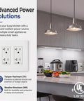 Heavy Duty Tamper Resistant Decorator Outlet Combo Kit Featuring Kid Proof Shutters Two Gang Screwless Wall Plate Set in a kitchen