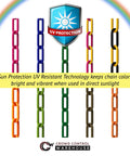 Smooth Operator Black Plastic Chain Barrier For Crowd Control And Steady Line Management Easy Roll Security Divider Two Inch Links Fifty Feet Long For Large Crowds colorful chain links showing UV resistance.