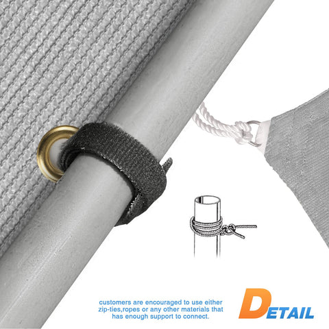 Nine By Twenty Foot Shade Cloth With Grommets For Outdoor Shade Stay Cool UV Protected HDPE Fabric Light Grey Patio Canopy detail view