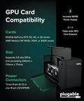 Thunderbolt 5 Egpu Enclosure Dock 80Gbps 850W Psu showing GPU compatibility details for Nvidia and AMD cards.
