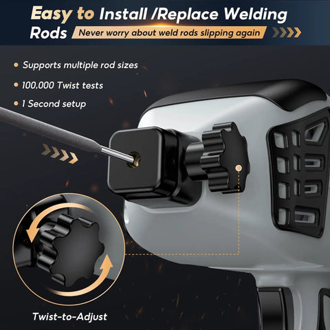 Close-up of Portable Handheld Welder 110V IGBT Inverter With 20 To 120A Adjustable Arc Hot Start And Anti Stick showing twist-to-adjust feature.