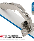 Top Shelf 2 Pack Bi Fold Corner Lazy Susan Hinges With Self Closing Action And 135 Degree Sweep Nickel Plated Concealed Cabinet Hardware, cold rolled steel, showing hinge mechanism.
