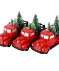 Three Pack Totally Vintage Red Truck Christmas Ornaments With Mini Christmas Trees Handcrafted Red Plastic Truck Models For Tree Decorating Holiday Party Decor And Craft Supplies.