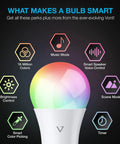 Smart LED Bulbs 4 Pack With WiFi 2 4GHz and Bluetooth 5.0 No Hub Needed Compatible With Alexa and Google showcasing features like color control