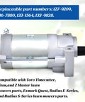 10 Tooth CW Starter Motor Direct Replacement For Toro And Exmark 2P77F Engines, side view showing metal casing and bolts