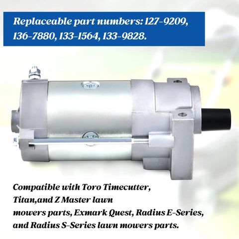 10 Tooth CW Starter Motor Direct Replacement For Toro And Exmark 2P77F Engines, side view showing metal casing and bolts
