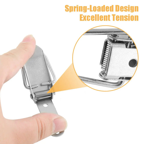 Close-up of 4 Pack Stainless Steel Spring Loaded Toggle Latches With Screws Heavy Duty Hasp Clamps For Tool Boxes Chests And Cases 72mm.