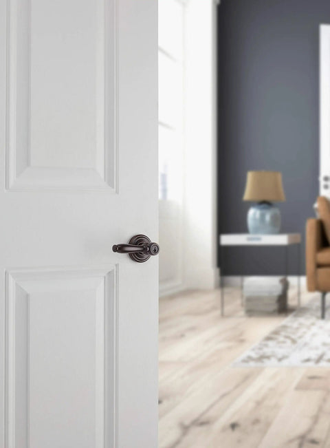 Ashfield Entry Door Handle With Lock And Key For Front Doors And Bedrooms, Reversible Exterior Lever, Venetian Bronze Finish