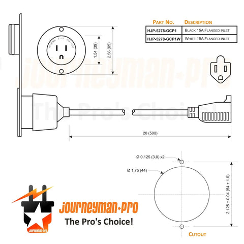 Technical diagram of 15 Amp AC Power Inlet Port Charger Plug For Outdoor RV And Marine Use 110-125 Volt Waterproof Electrical Outlet