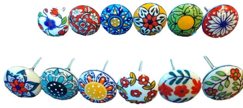 12 Pack Vintage Flower Ceramic Cabinet Knobs And Door Pulls, 42mm Diameter With 35 To 45mm Bolt, colorful hand-painted designs