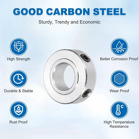 Set of Shaft Collars One Half Inch Bore, One Inch Outer Diameter, Five Sixteenth Inch Height, Carbon Steel, Silver Finish, Pack of Four, Great Gear for Wheelbarrows, Industrial Machinery, Tools and DIY Projects, chrome-plated shaft collar