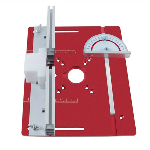 Premium Router Lift Kit With Aluminum Base Plate And Insert Plate For Woodworking top view showing adjustable scale and aluminum components.