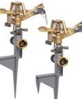 Impact Sprinkler Head On Metal Step Spike Heavy Duty Zinc Alloy Lawn Sprinkler With Adjustable Coverage Nozzle 360 Degree Full Circle To Partial Circle Irrigation 2 Pack