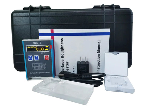 All In One Surface Roughness Tester For Ra Rz Rq Rt Profilometer with carry case, instruction manual, and charger