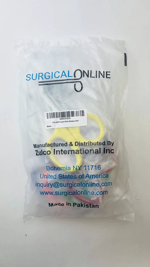 Six Piece EMT Trauma Shears Set With Multi Color Handles And Heavy Duty Non Stick Stainless Steel Blades Ready For EMS Pros Nurses And First Aid Ergonomic Grip For Quick Cuts And Durable Use packaged in clear Surgical Online bag
