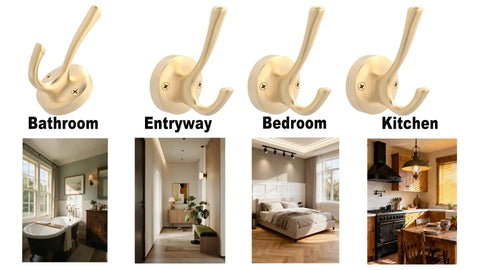 Gold Hat And Coat Hooks 4 Pack Heavy Duty Metal Wall Mounted Hangers For Coat Backpack Towel And Accessories in Bathroom Entryway Closet Or Garage Built From Rust Resistant Zinc Alloy With 40 Lb Capacity