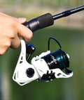 Close-up of Gladiator Ready Crixus Fishing Rod And Reel Combo For Spinning And Baitcasting with lightweight aluminum spool and polymer handle