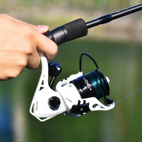 Close-up of Gladiator Ready Crixus Fishing Rod And Reel Combo For Spinning And Baitcasting with lightweight aluminum spool and polymer handle