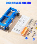 Aluminum Alloy Door Hinge Jig Adjustable Router Template Kit with file and tools for hinges, shown disassembled on table.