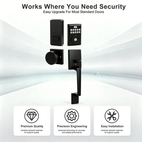 Top Shelf Keyless Entry Door Lock With Durable Handle Kit And Bright Backlit Keypad Zero Fuss Smart Passcode Deadbolt for secure standard doors.