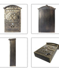Vintage Wall Mounted Mailbox With Lock Cast Aluminum Outdoor Letter Box, front, side, back, angled views