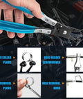 Automotive hose clamp pliers set, 9-piece with blue handles and long-reach swivel jaws (close-up view).