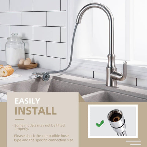 Kitchen Sink Sprayer Replacement Head With 13/16 Inch Male Thread, Stream And Spray Modes, Brushed Nickel Finish, No Fuss Install For Pull Down Faucets, NSF Certified