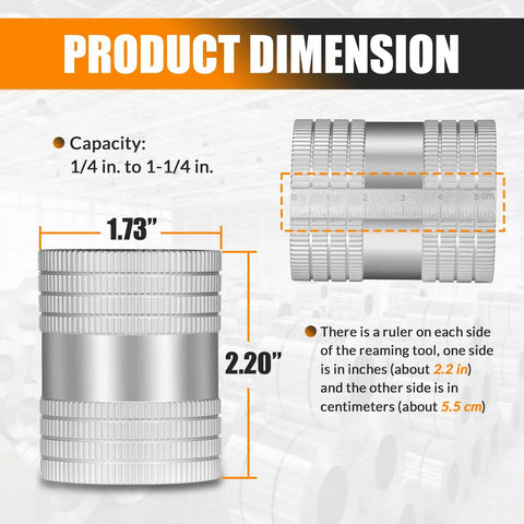 Dimensions of Heavy Duty Inner Outer Reaming Tool 1/4 to 1-1/4 Inch with measurement details