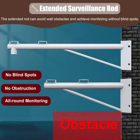 Extendable Outdoor Security Camera Pole Mount 4ft-6.6ft installed on wall with universal bracket, reducing obstacles and blind spots.