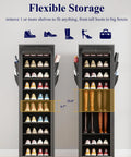 Flexible storage options for heavy duty 10 tier shoe rack with cover to hold tall boots and sneakers in stylish black finish.